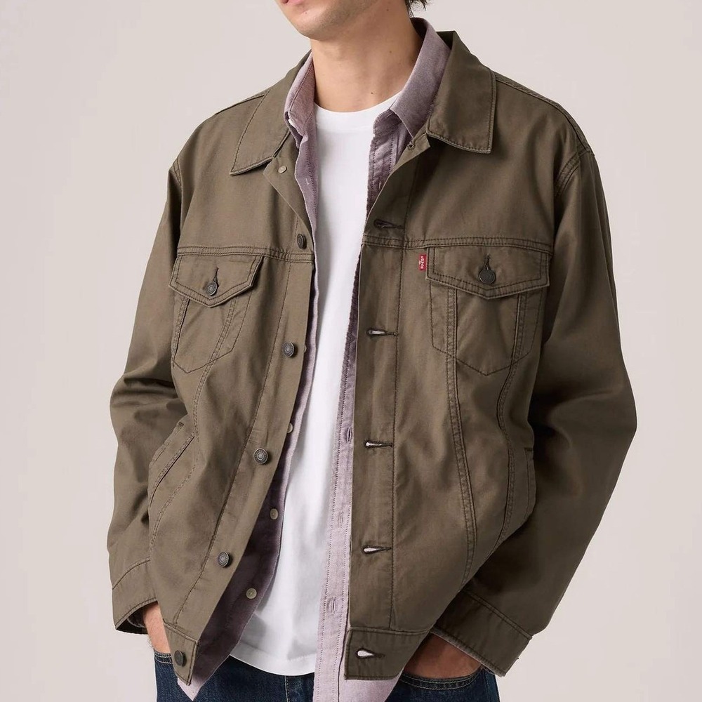 NWOT Levi's Relaxed Trucker Jacket Men's XL Brown Cotton Linen Lightweight